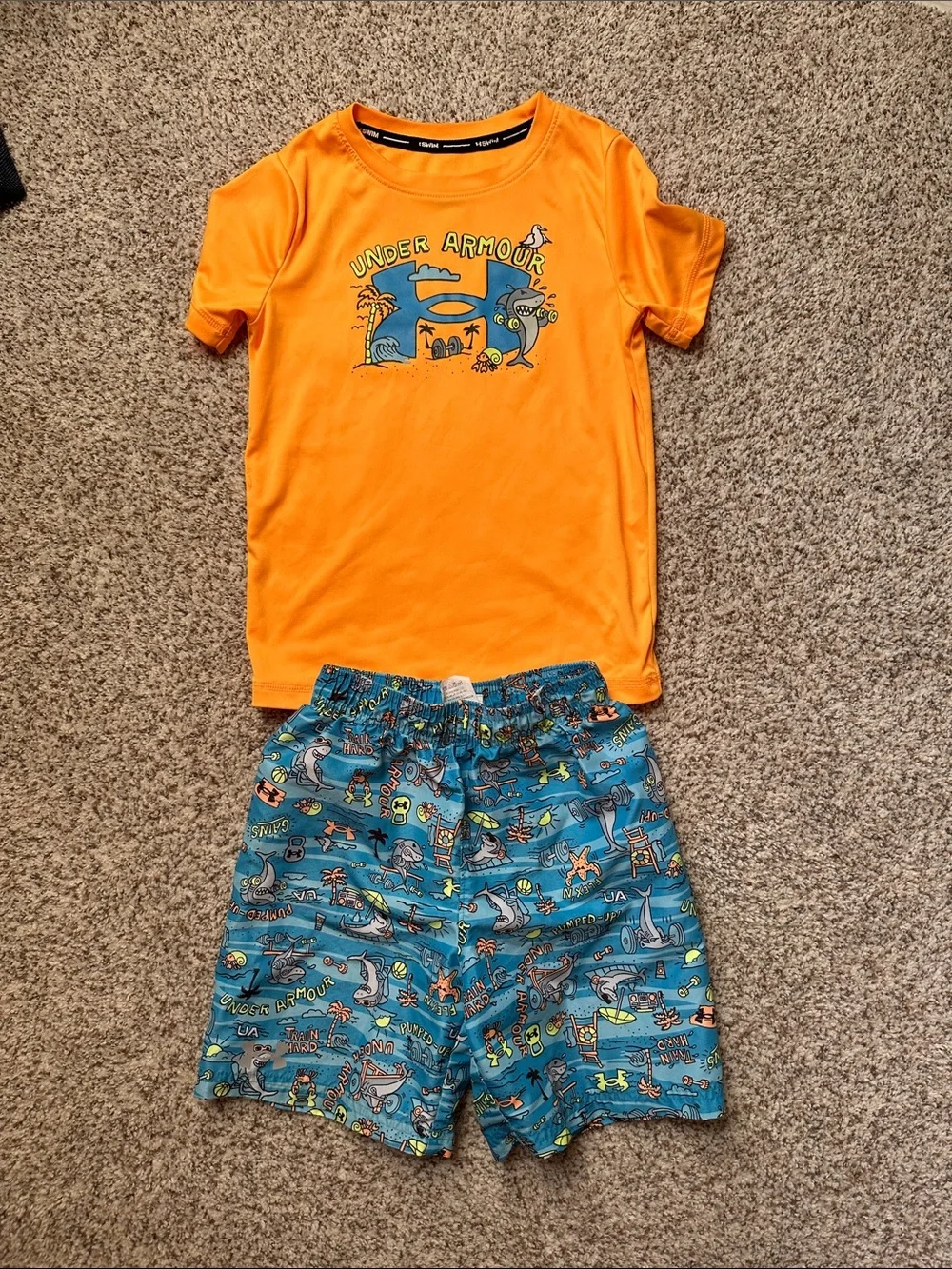 Under Armour Orange Graphic Tee with Blue Swim Set